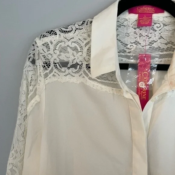 catherine Malandrino Long Sleeve Lace Button Down Blouse - Picture 7 of 9